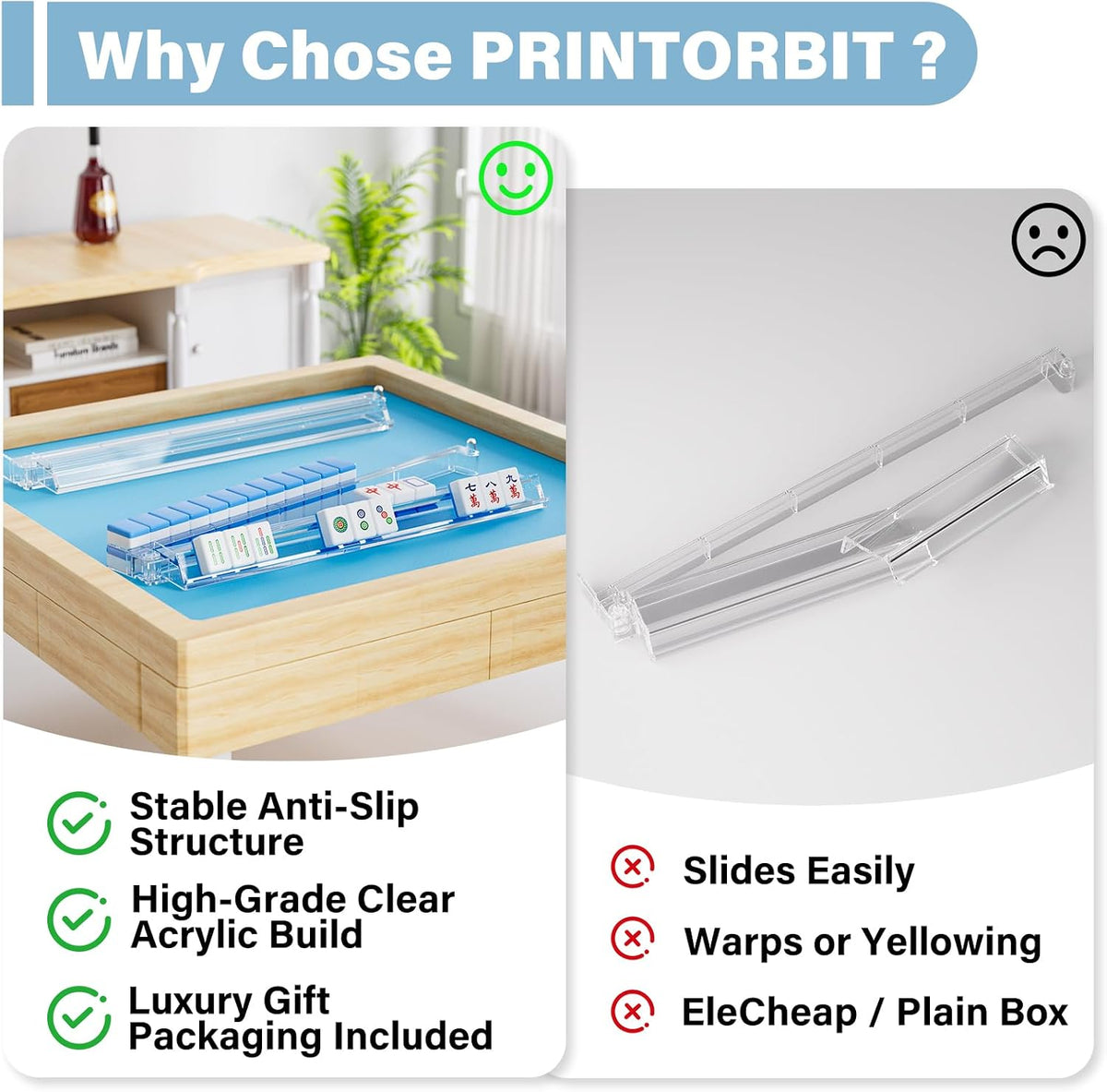 4-Pack Acrylic Clear Mahjong Racks with Pushers