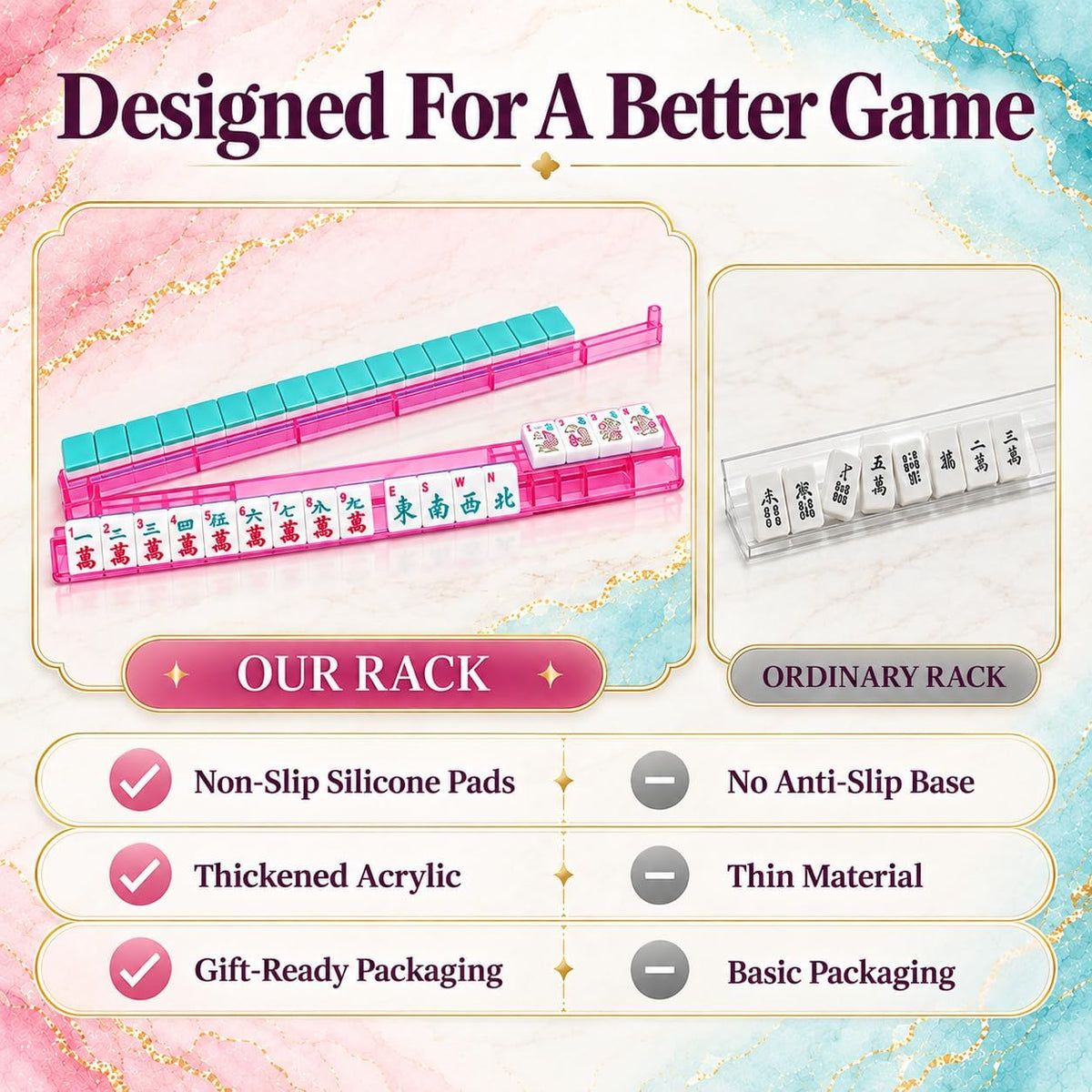 4 Pack Mahjong Tile Racks with Pushers - Acrylic Colors
