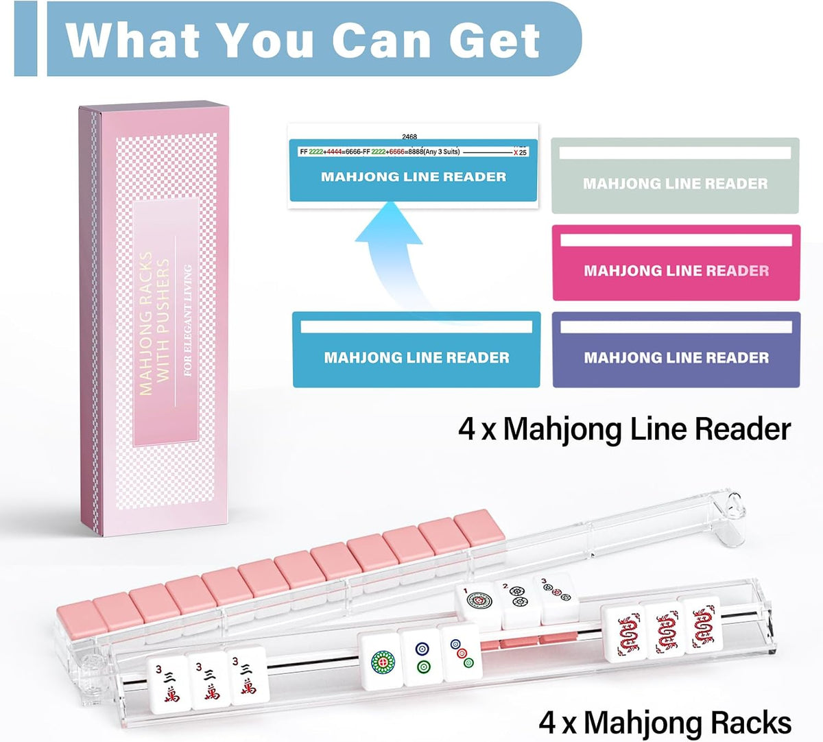 4-Pack Acrylic Clear Mahjong Racks with Pushers