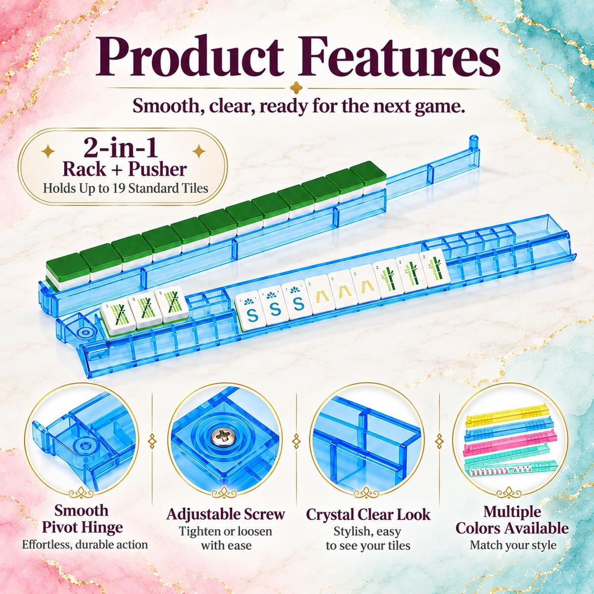 4 Pack Mahjong Tile Racks with Pushers - Acrylic Colors