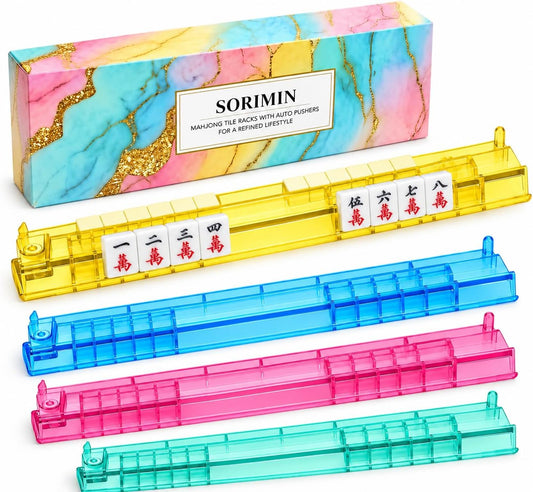 4 Pack Mahjong Tile Racks with Pushers - Acrylic Colors